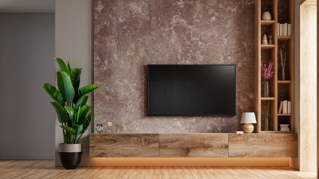 Parete tv in legno per il salotto